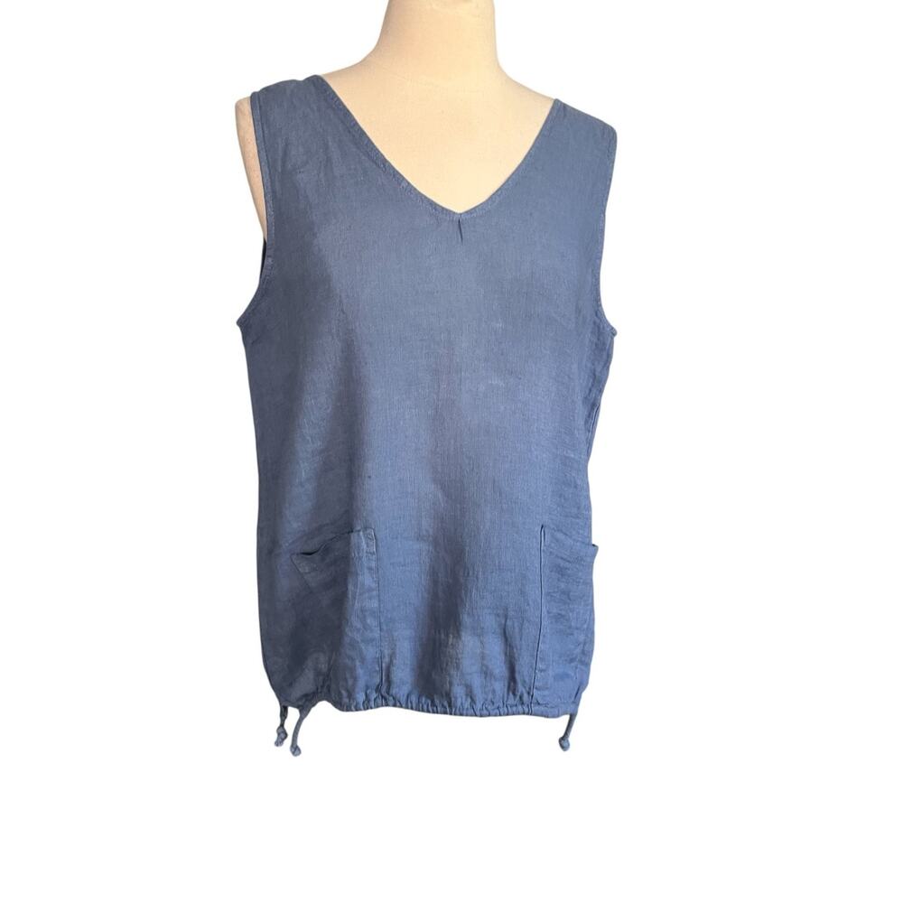 Tempo Paris 100% Linen Sleeveless Made In Italy Slate Blue Top Small-Medium
